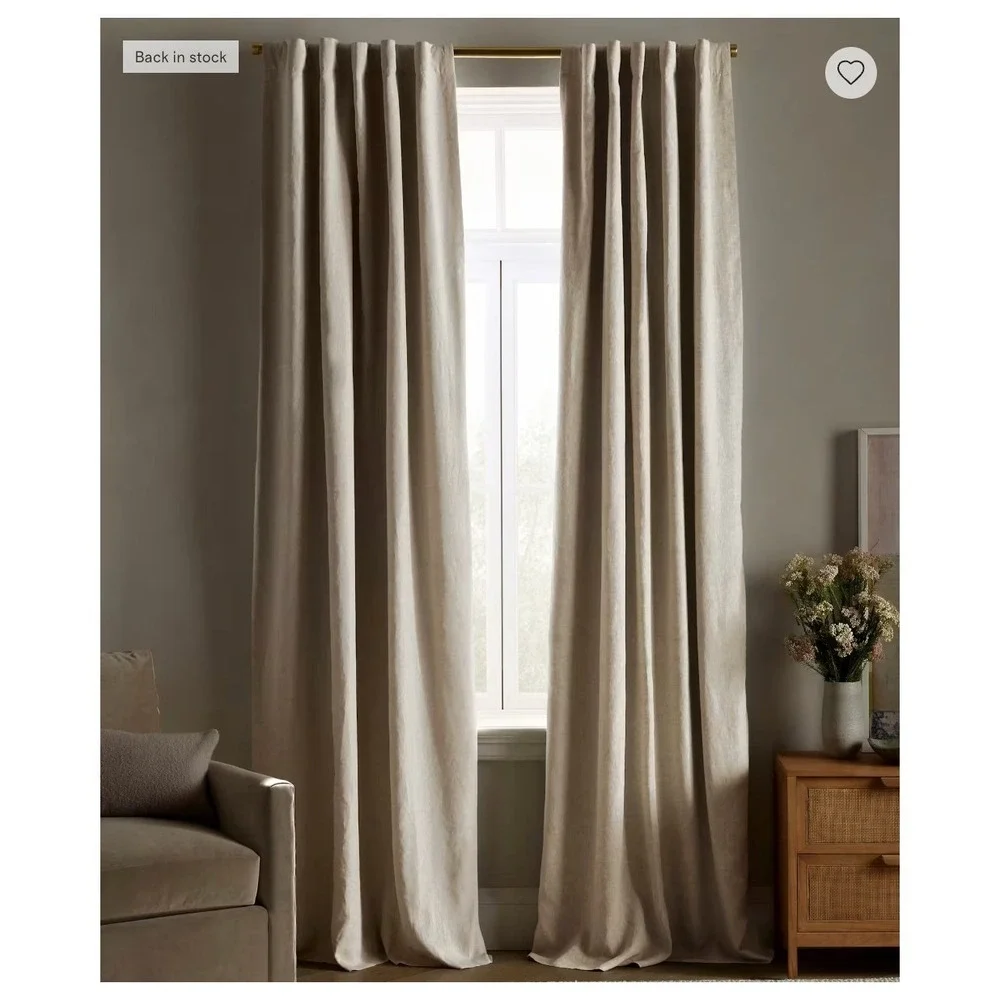 Quince European Linen True Blackout Curtain Light Flax Single Panel 48